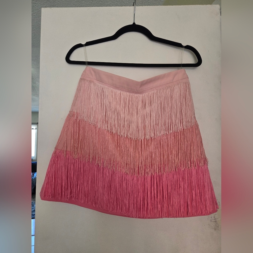 Main Strip Pink Ombre Fringe  Festival Mini Skirt Size Medium - Picture 2 of 5